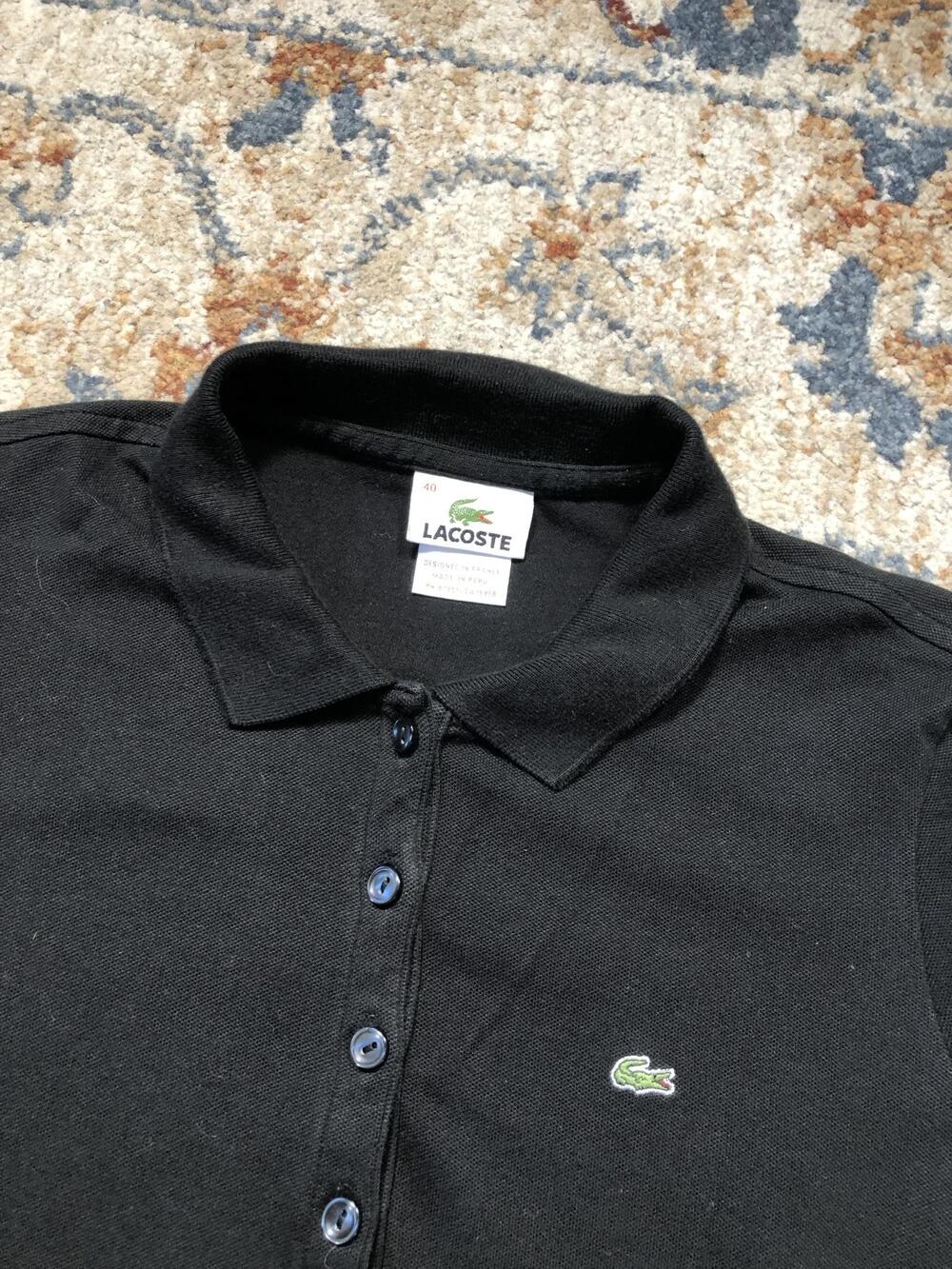 Lacoste Polo Shirt Womens 40 Black Slim Fit Short Sleeve Croc Logo Knit Casual - Picture 6 of 10